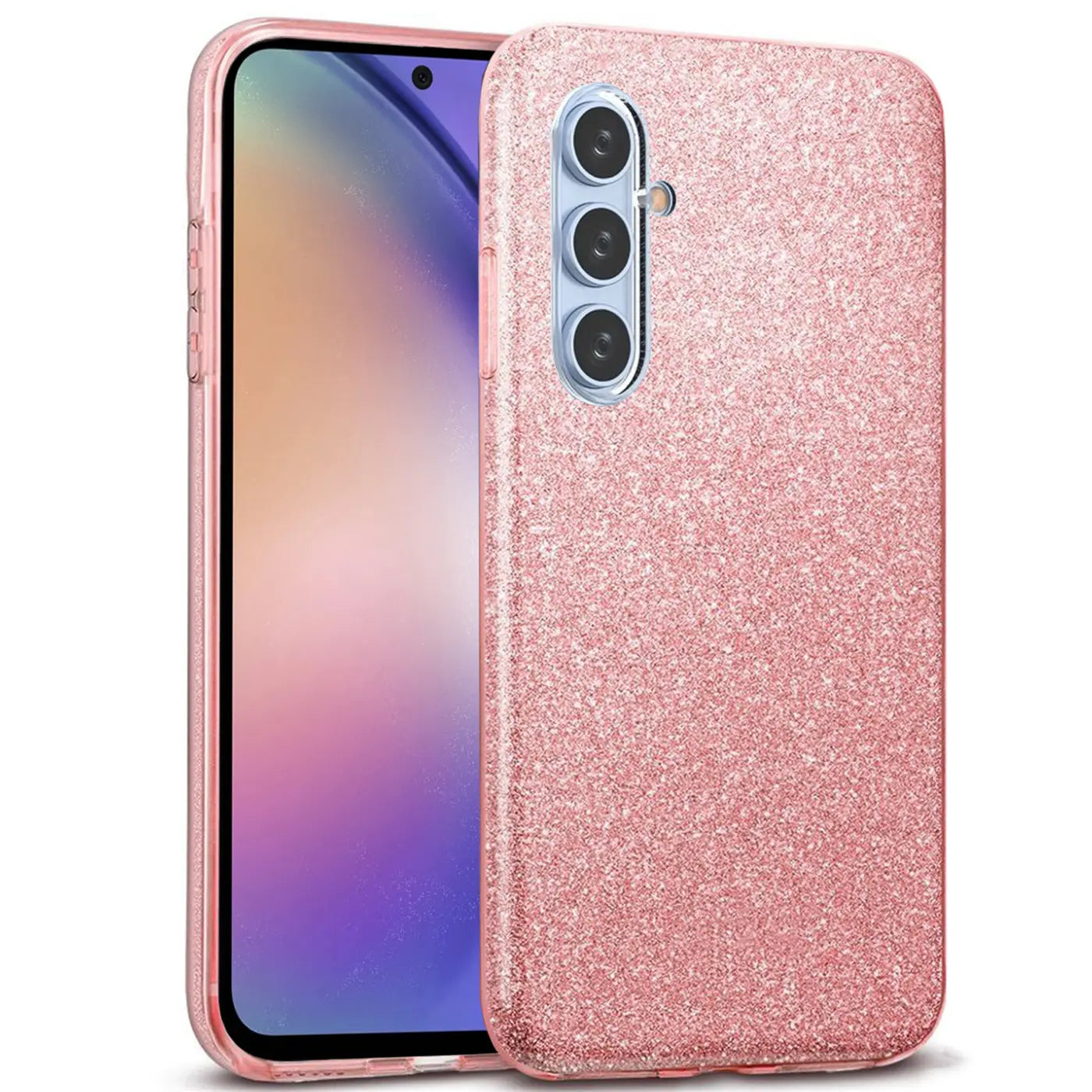 Rosa Glitzer TPU Hülle auf Samsung Galaxy A34 5G, von schräg vorne