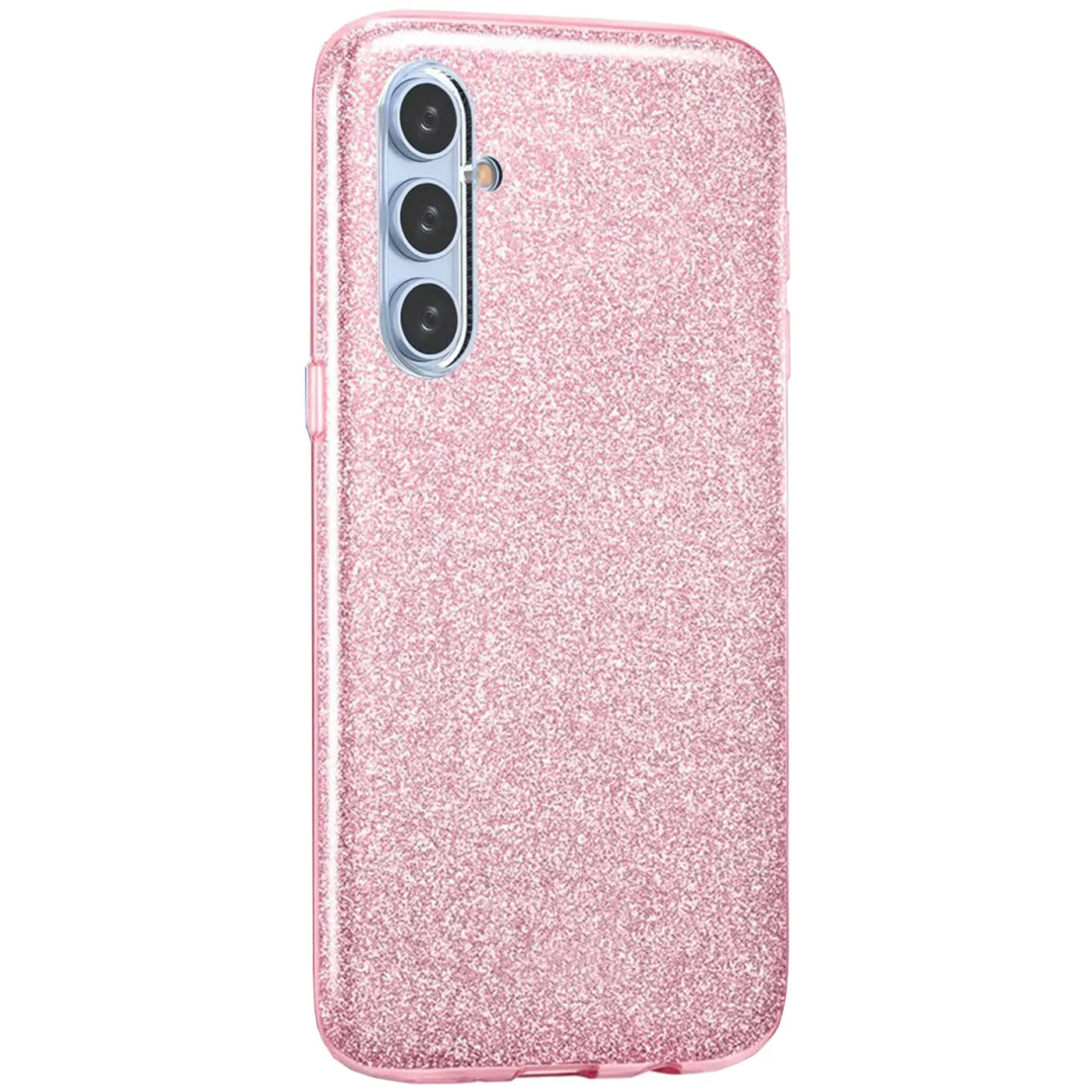 Rosa Glitzer TPU Hülle für Samsung Galaxy A34 5G, Rückansicht, von schräg oben.