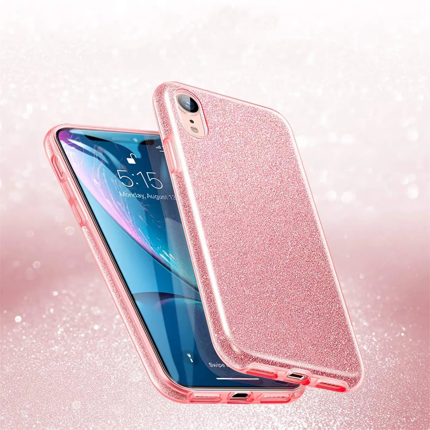 Rosa Glitzer TPU Hülle für Samsung Galaxy A34 5G, von vorne schräg gezeigt.