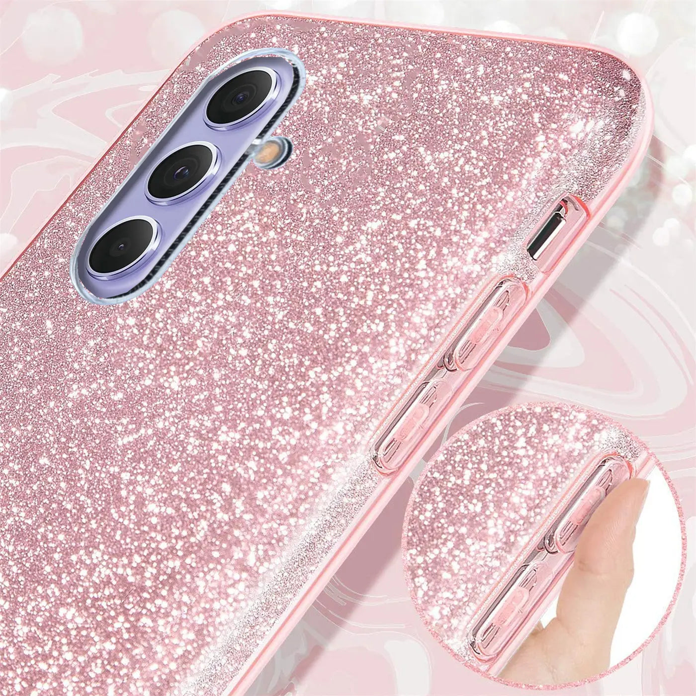 Rosa Glitzer-TPU-Hülle für Samsung Galaxy A34 5G, Seitenansicht.