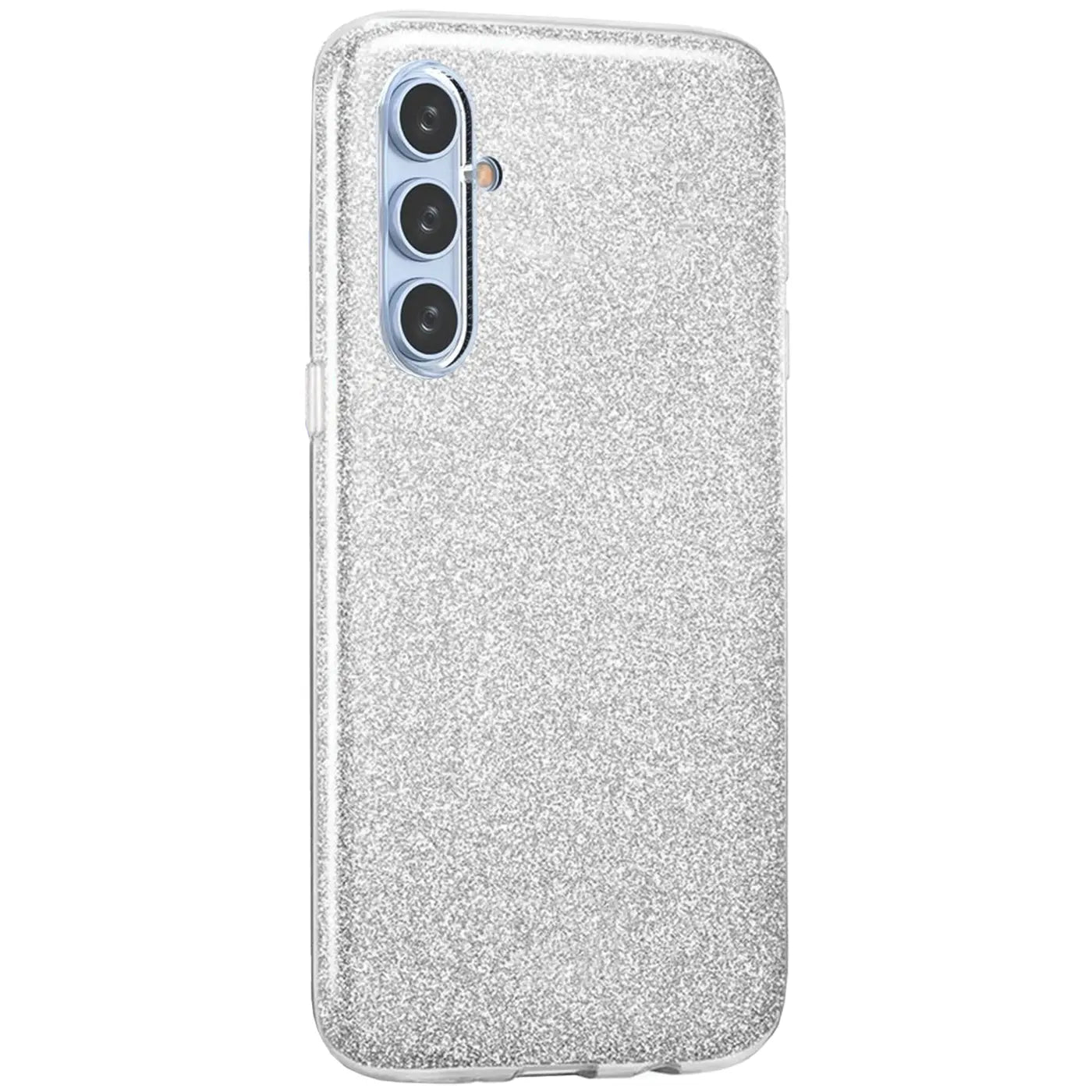 Silberne Glitzer-TPU-Hülle für Samsung Galaxy A34 5G, Rückansicht, von schräg oben.