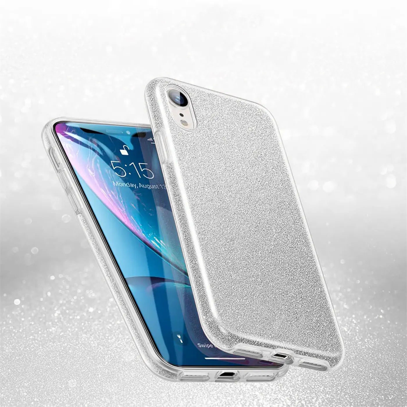 Silberne Glitzer-TPU-Hülle für Samsung Galaxy A34 5G, von vorne, leicht schräg