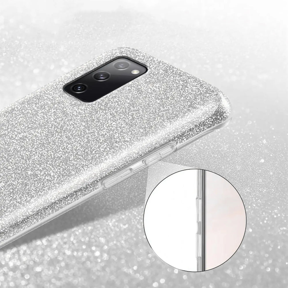 Silberne Glitzer-TPU-Hülle auf Samsung Galaxy A52, Nahaufnahme, Rückseite