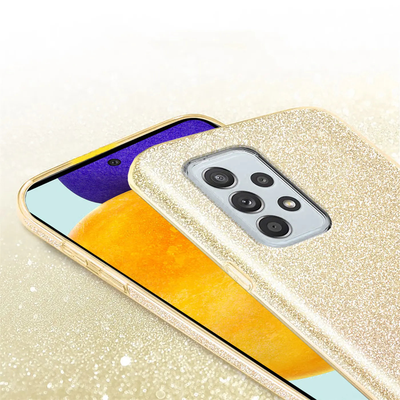 Goldene Glitzer TPU Hülle auf Samsung Galaxy A53 5G, von oben links