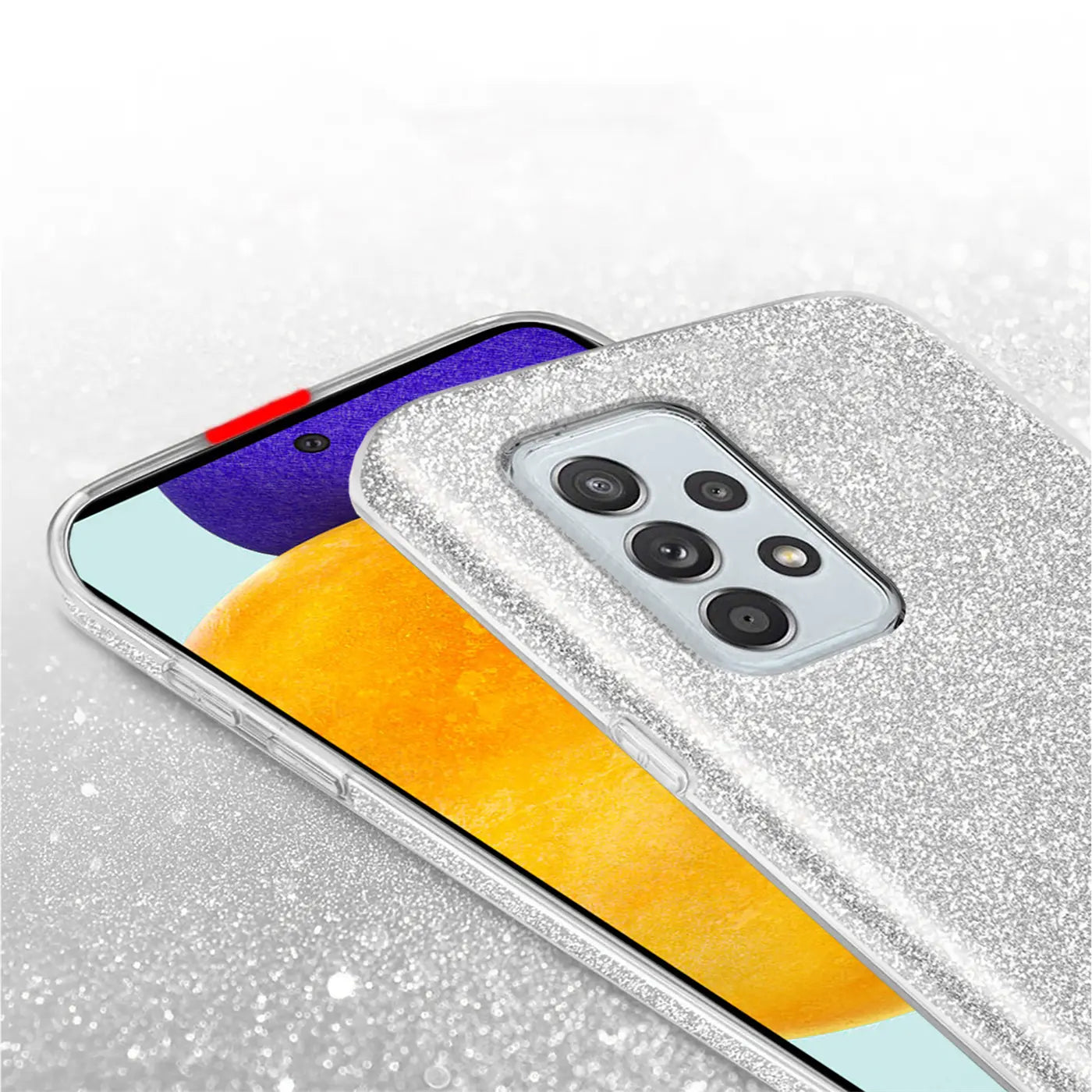 Silberne Glitzer-TPU-Hülle auf Samsung Galaxy A53 5G, Nahaufnahme