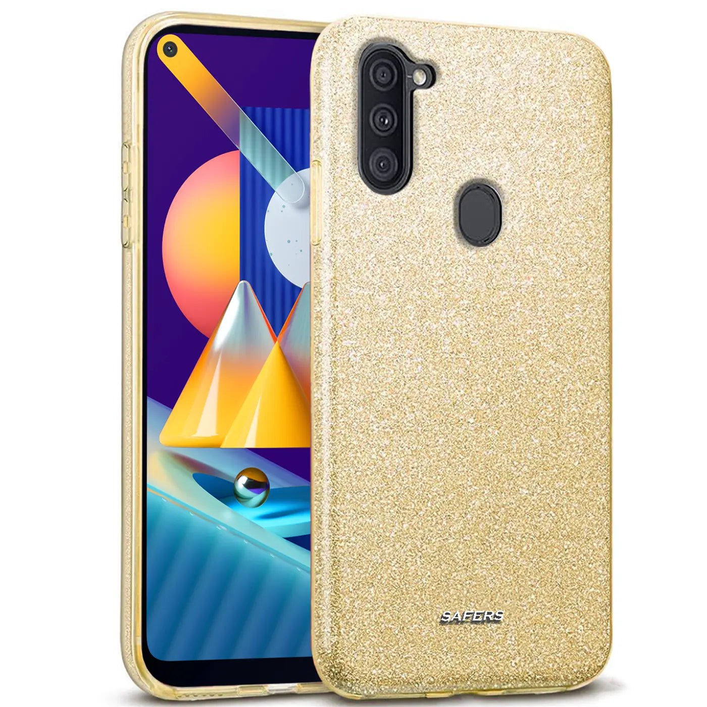 Goldene Glitzer TPU Hülle auf Samsung Galaxy M11, Vorderansicht