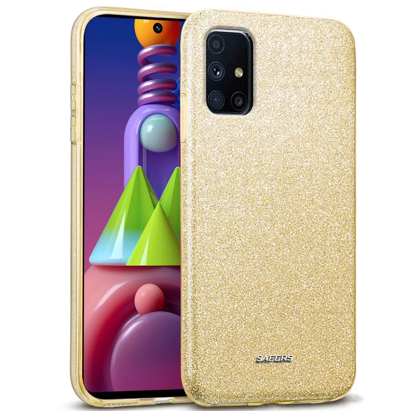 Goldene Glitzer TPU Hülle auf Samsung Galaxy M31s, Vorderansicht