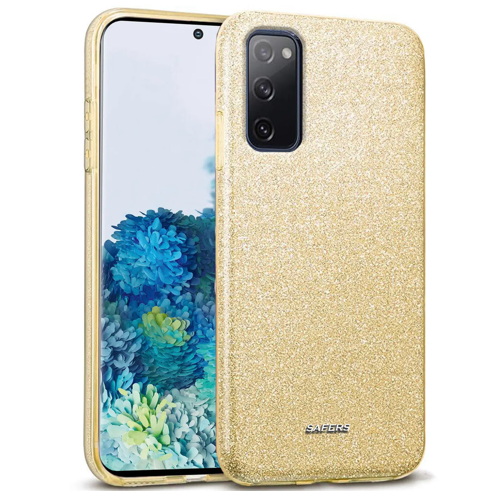 Goldene Glitzer-TPU-Hülle auf Samsung Galaxy S20 FE, Seitenansicht