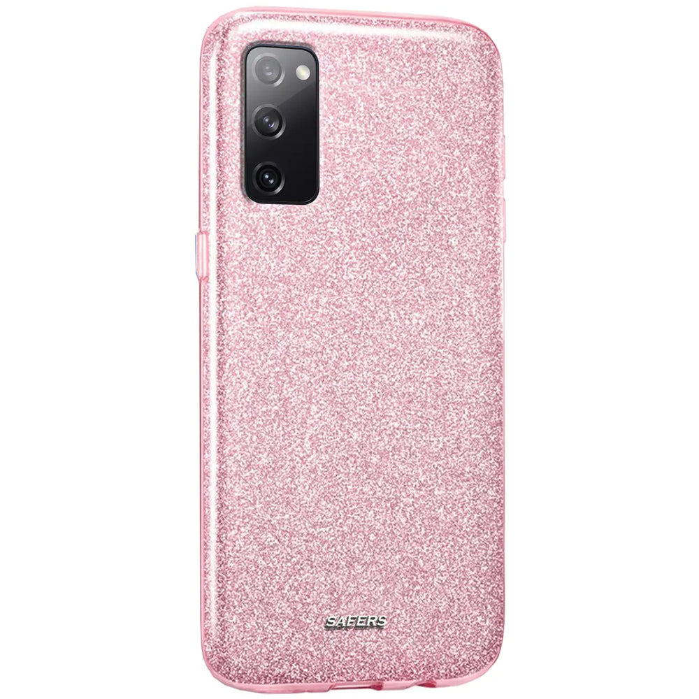 Rosa Glitzer TPU Hülle für Samsung Galaxy S20 FE, Rückansicht, von oben links