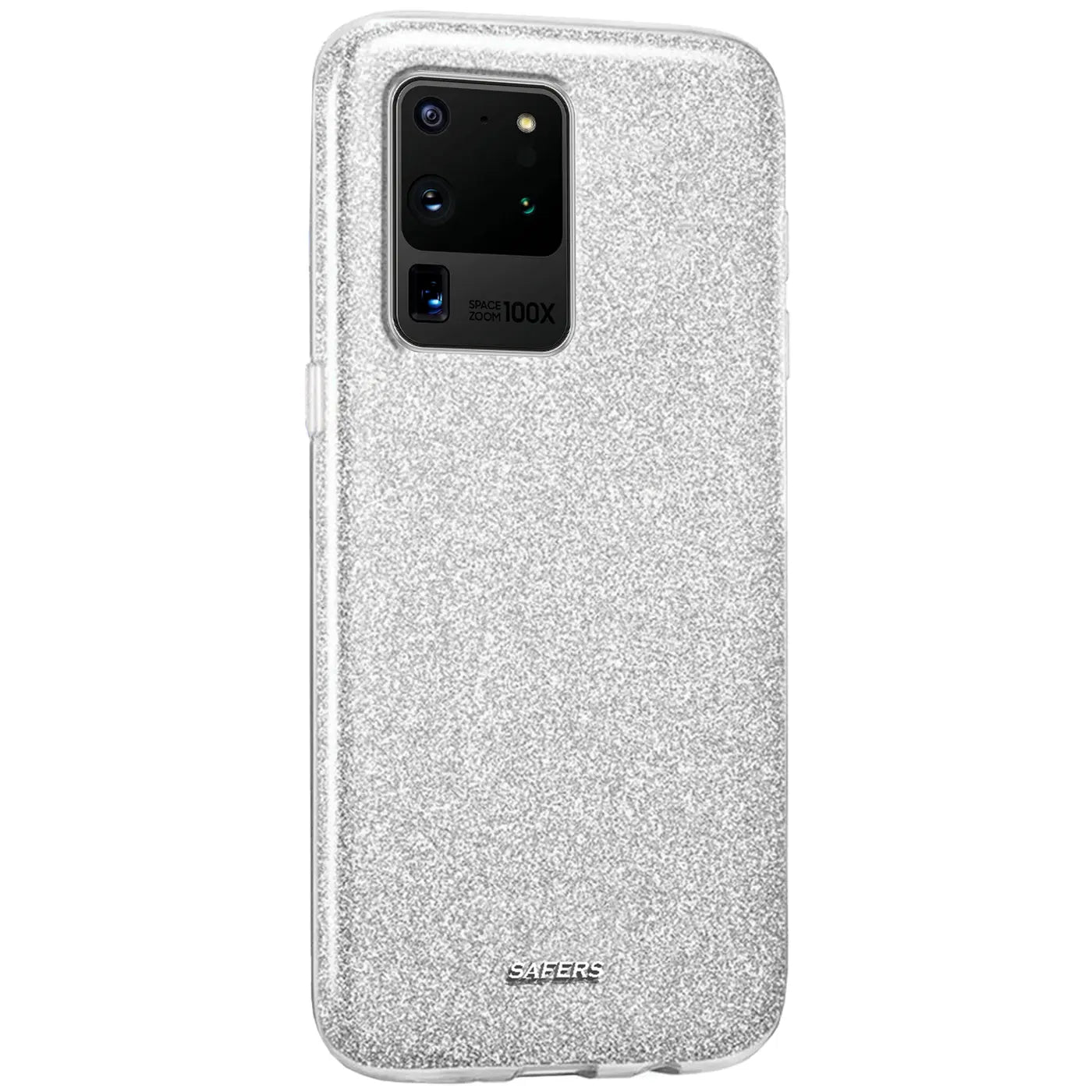 Silberne Glitzer TPU Hülle auf Samsung Galaxy S20 Ultra, Rückansicht.