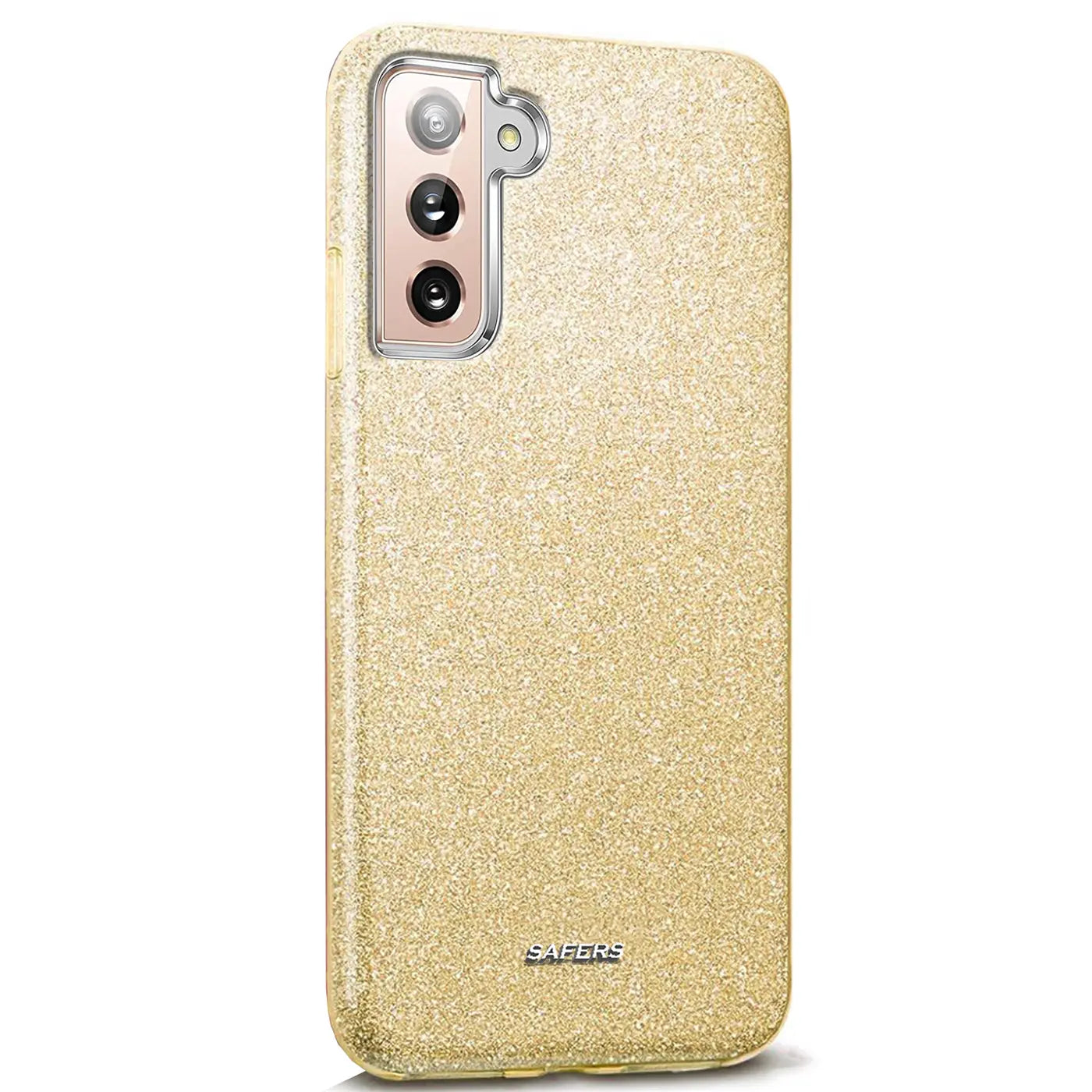 Goldene Glitzer-TPU-Hülle für Samsung Galaxy S21 Plus, Rückansicht.