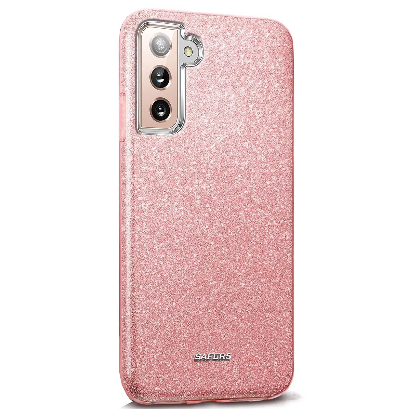 Rosa Glitzer TPU Hülle für Samsung Galaxy S21 Plus, Seitenansicht.