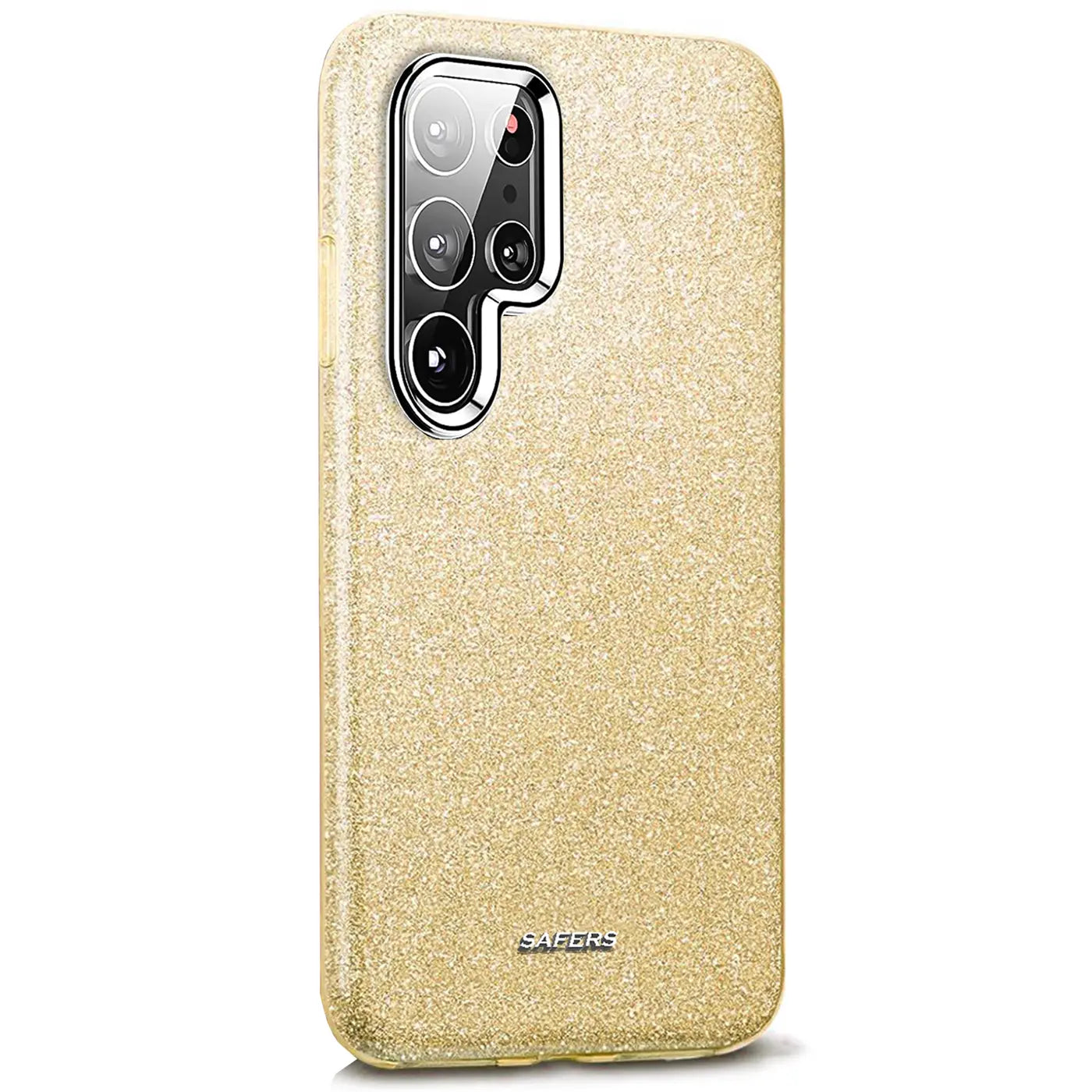 Goldene Glitzer TPU Hülle für Samsung S22 Ultra, Rückansicht, Nahaufnahme