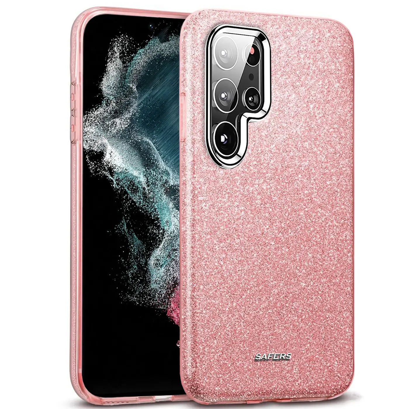 Rosa Glitzer TPU Hülle für Samsung S22 Ultra, von schräg vorne