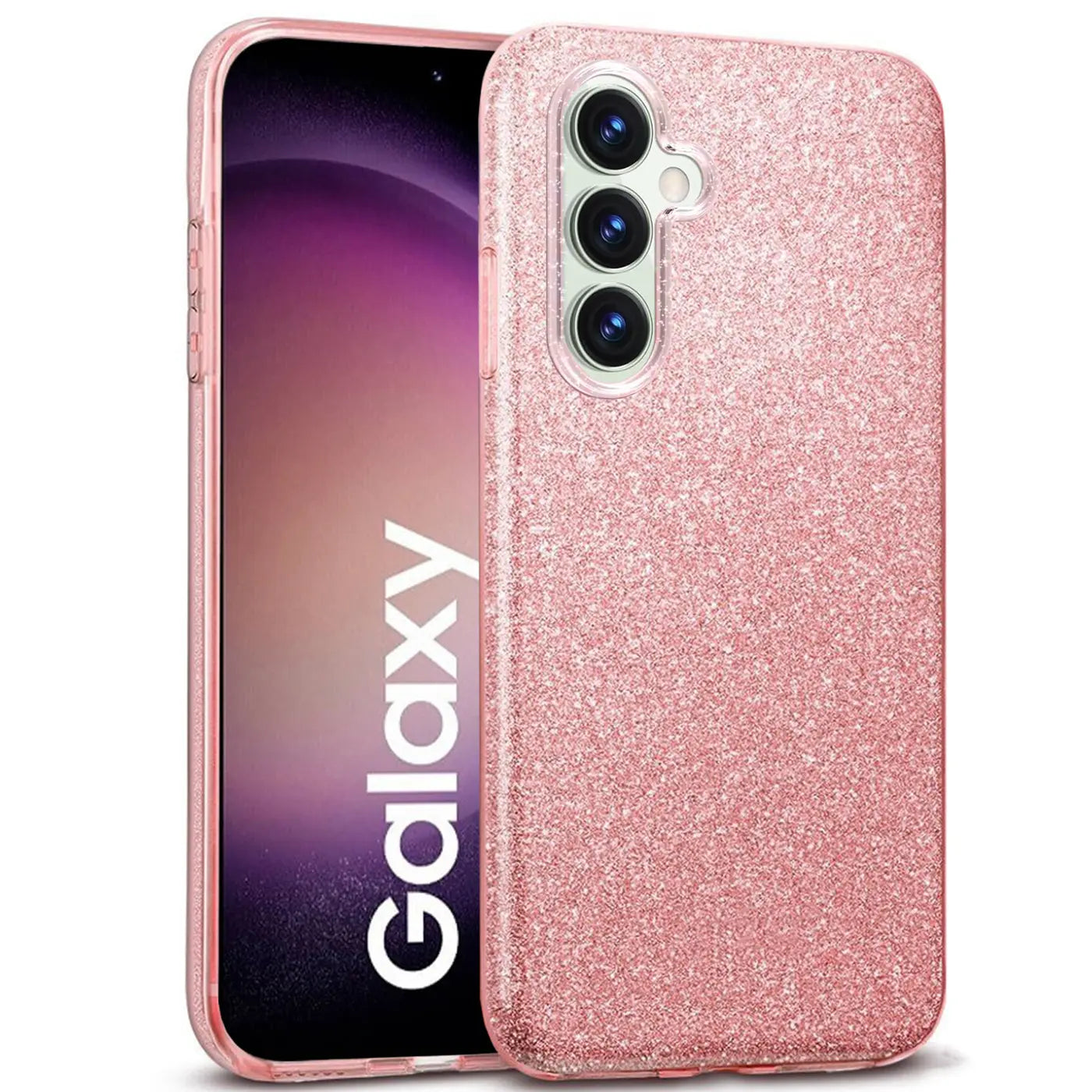 Rosa Glitzer TPU Hülle auf Samsung Galaxy S23 FE, von vorne schräg