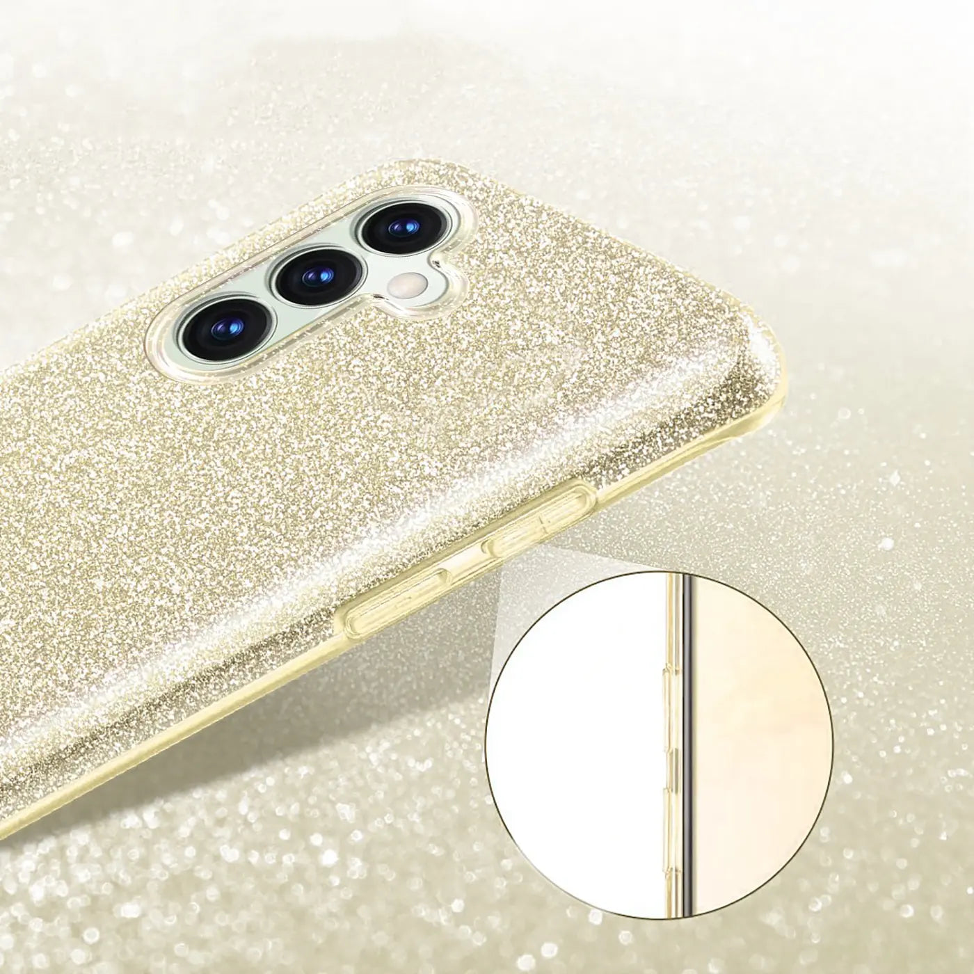 Goldene Glitzer TPU Hülle für Samsung Galaxy S24, Nahaufnahme, Rückseite