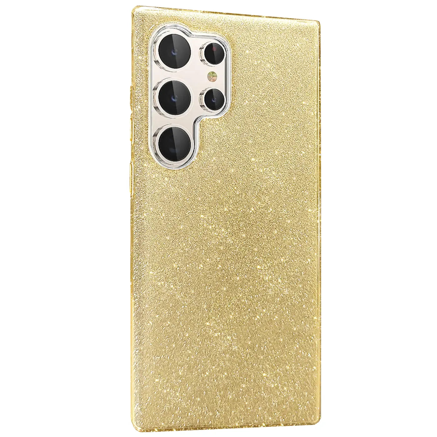 Goldene Glitzer TPU Hülle für Samsung Galaxy S24 Ultra, Rückansicht.