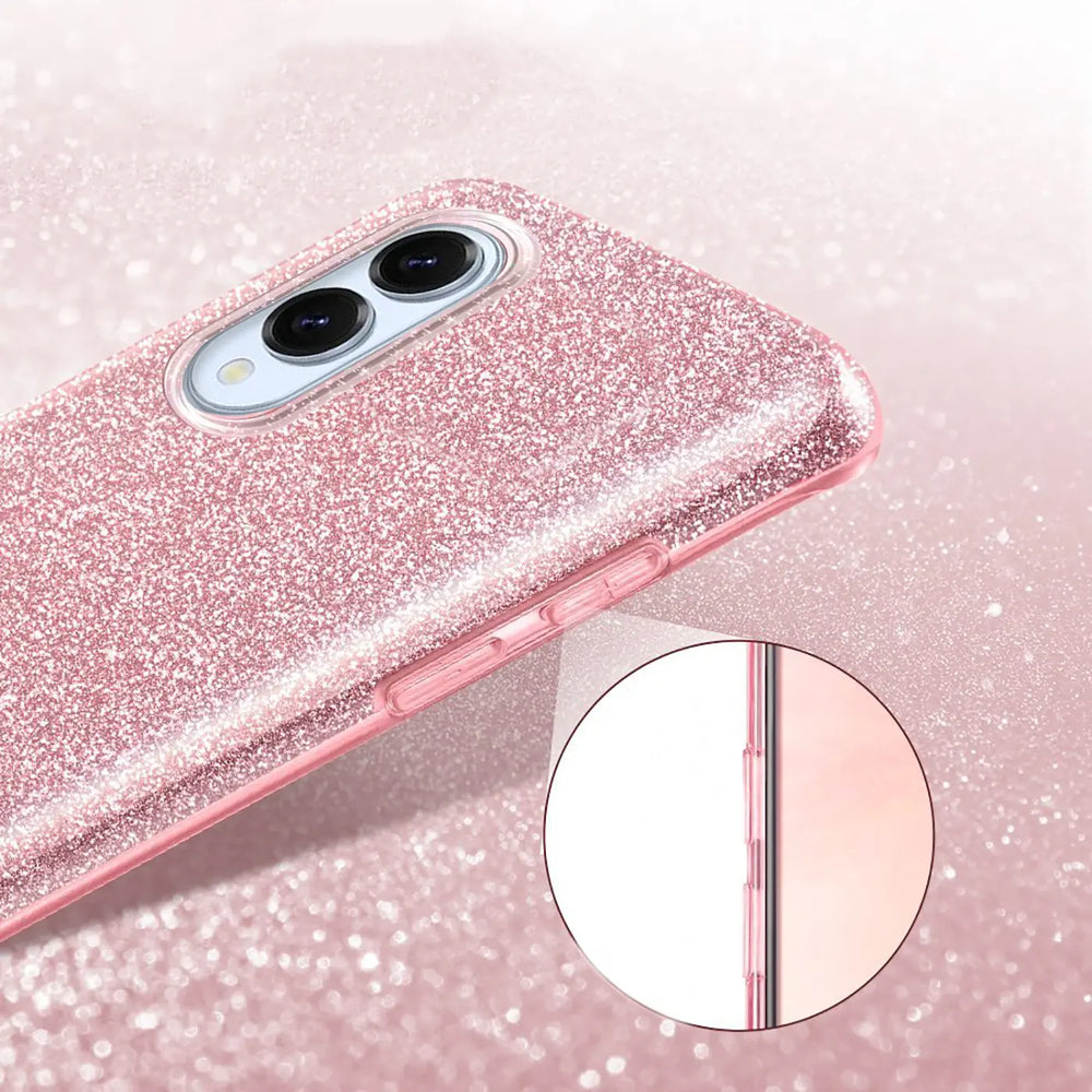 Rosa Glitzer TPU Hülle für Samsung Galaxy S25 Edge, Seitenansicht.