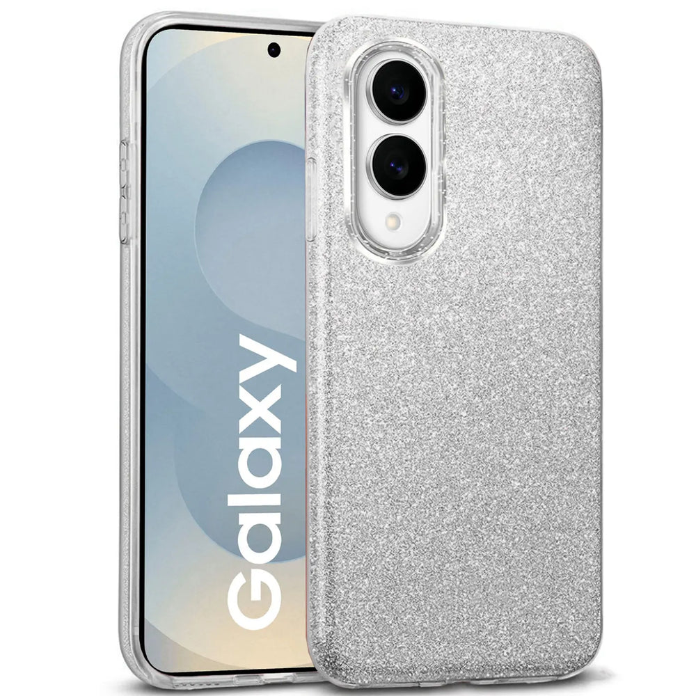 Silberne Glitzer TPU Hülle für Samsung Galaxy S25 Edge, von vorne links gesehen.