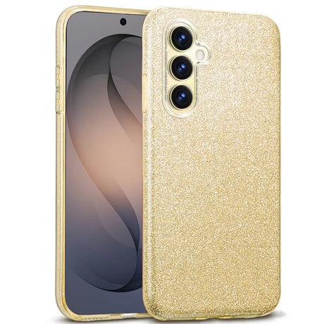 Goldene Glitzer TPU Hülle für Samsung Galaxy S26 Plus, von vorne und hinten gezeigt.