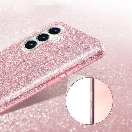 Rosa Glitzer TPU Hülle mit Kamerausschnitt für Samsung Galaxy S26 Plus, Seitenansicht.