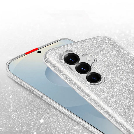 Silberne Glitzer-TPU-Hülle auf Samsung Galaxy S26 Plus, Nahaufnahme der Rückseite