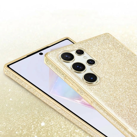 Goldene Glitzer TPU Hülle auf Samsung Galaxy S26 Ultra, Nahaufnahme, Rückseite