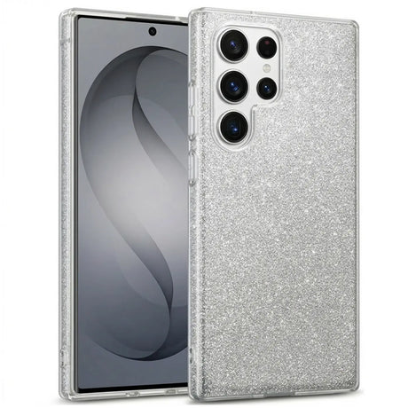 Silberne Glitzer TPU Hülle auf Samsung Galaxy S26 Ultra, Seitenansicht.