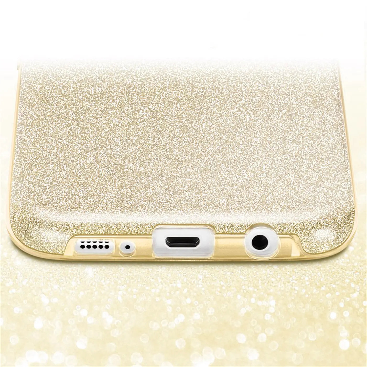 Goldene Glitzer TPU Hülle für Samsung Galaxy S7 Edge, Unteransicht.