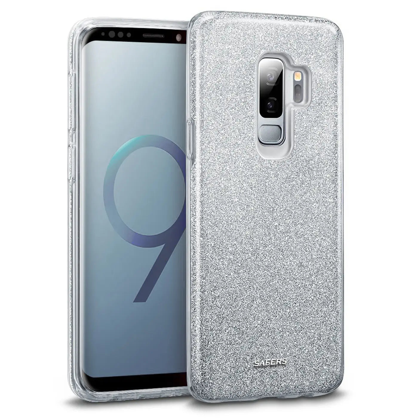 Silberne Glitzer-TPU-Hülle für Samsung Galaxy S9 Plus, von schräg vorne