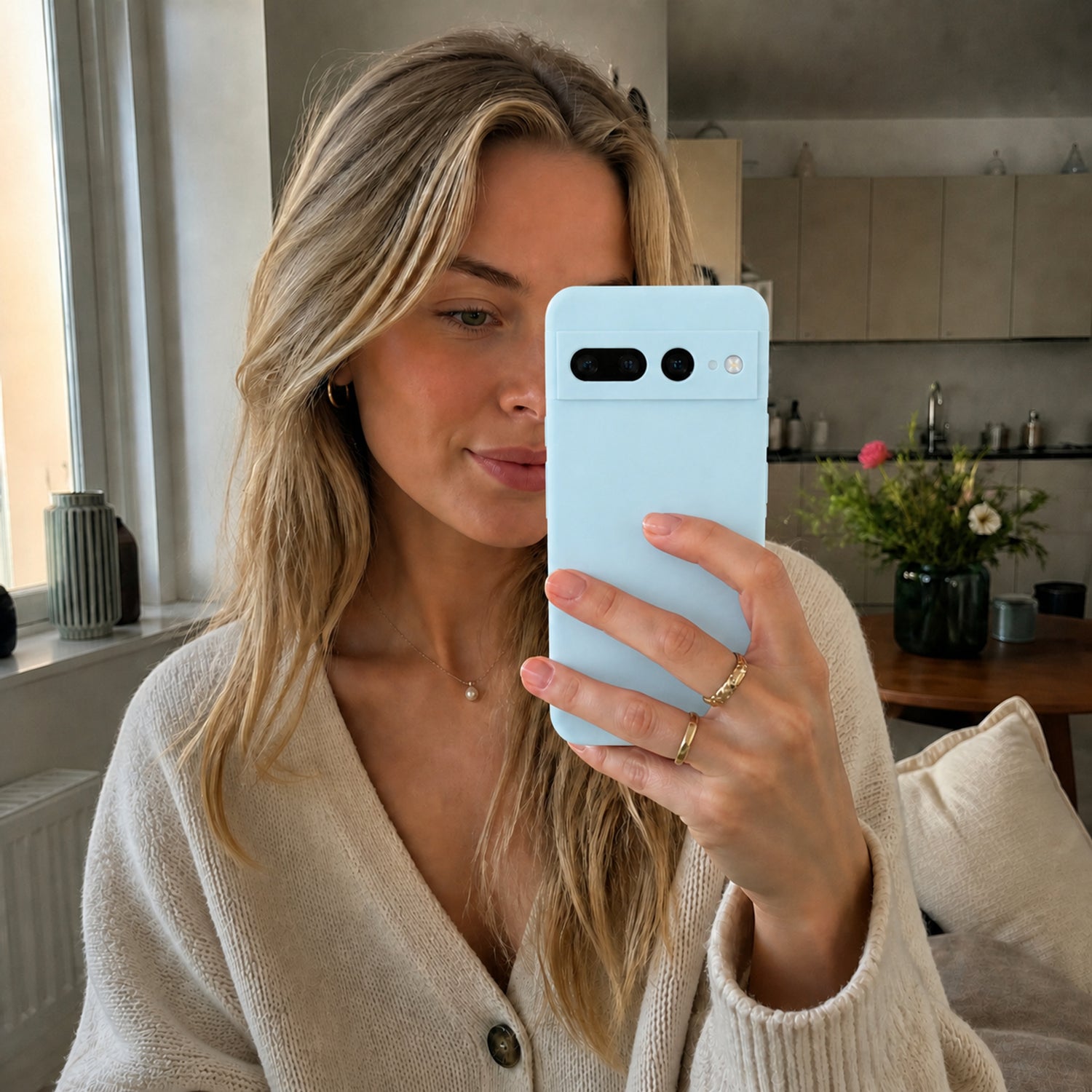 Google Pixel 7 Pro Silicone Pro Silikon Hülle Wolkenblau – Detailansicht 6