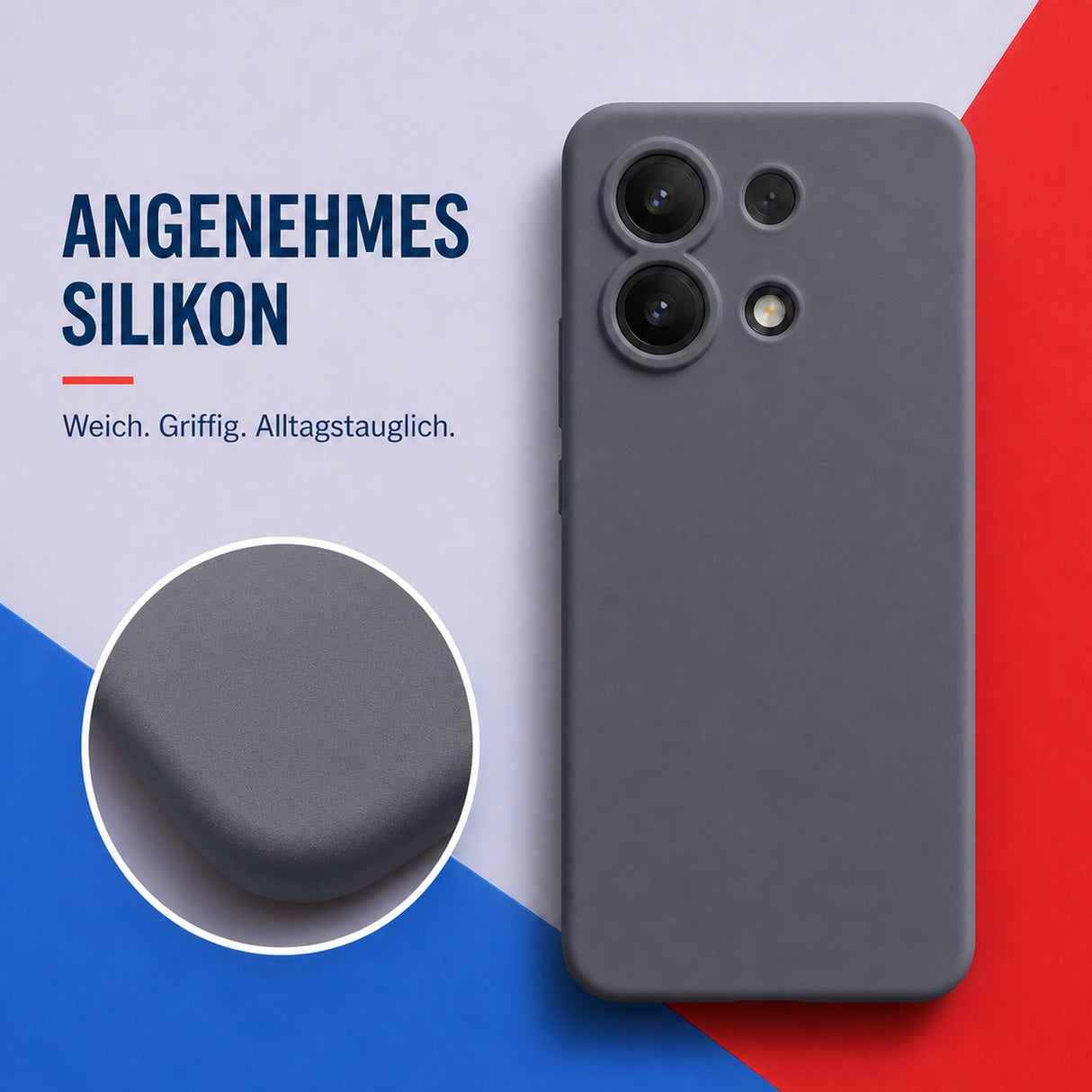 Xiaomi Redmi Note 13 4G Silicone Pro Silikon Hülle Anthrazit – Detailansicht 1