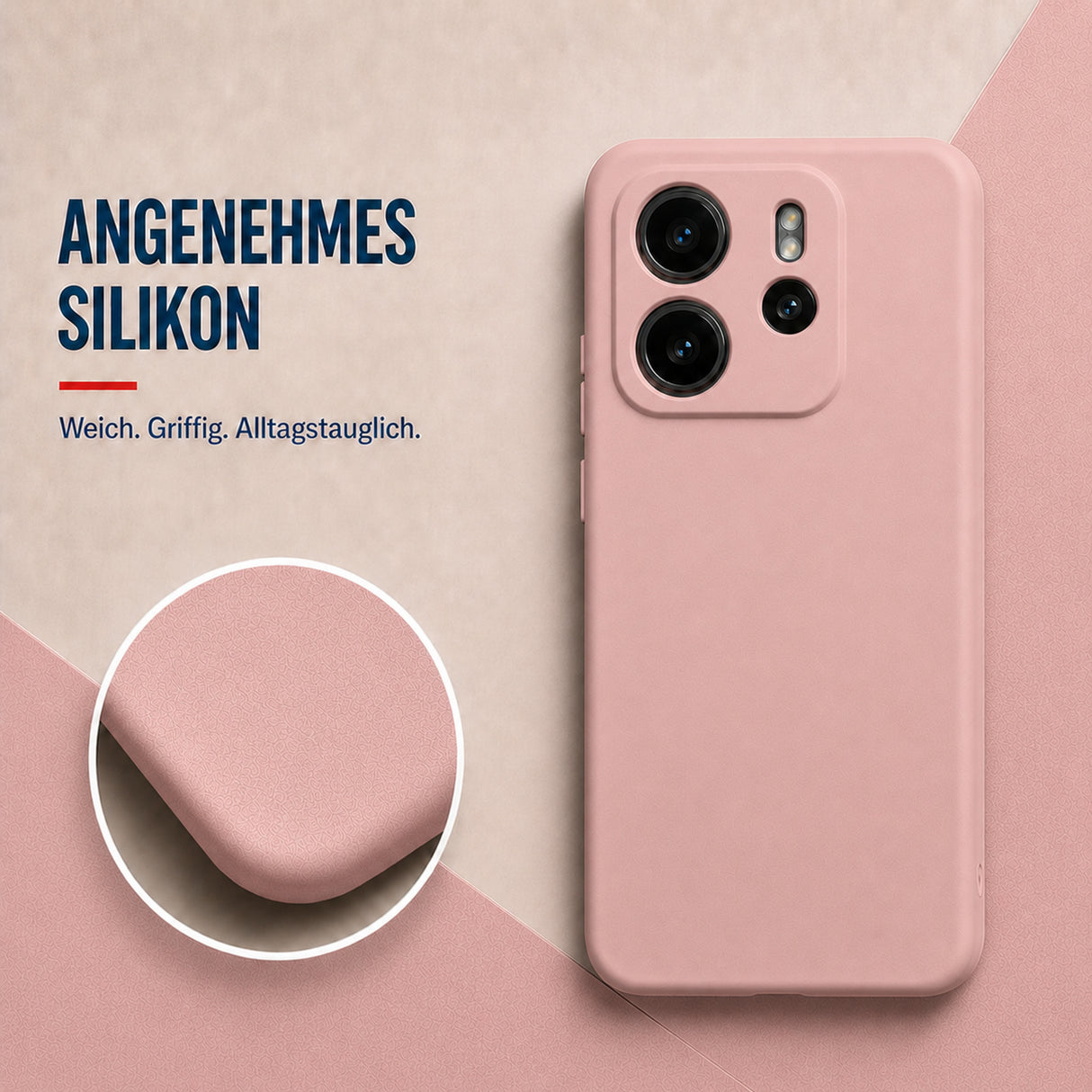 Xiaomi Redmi Note 14 4G Silicone Pro Silikon Hülle Altrosa – Detailansicht 1