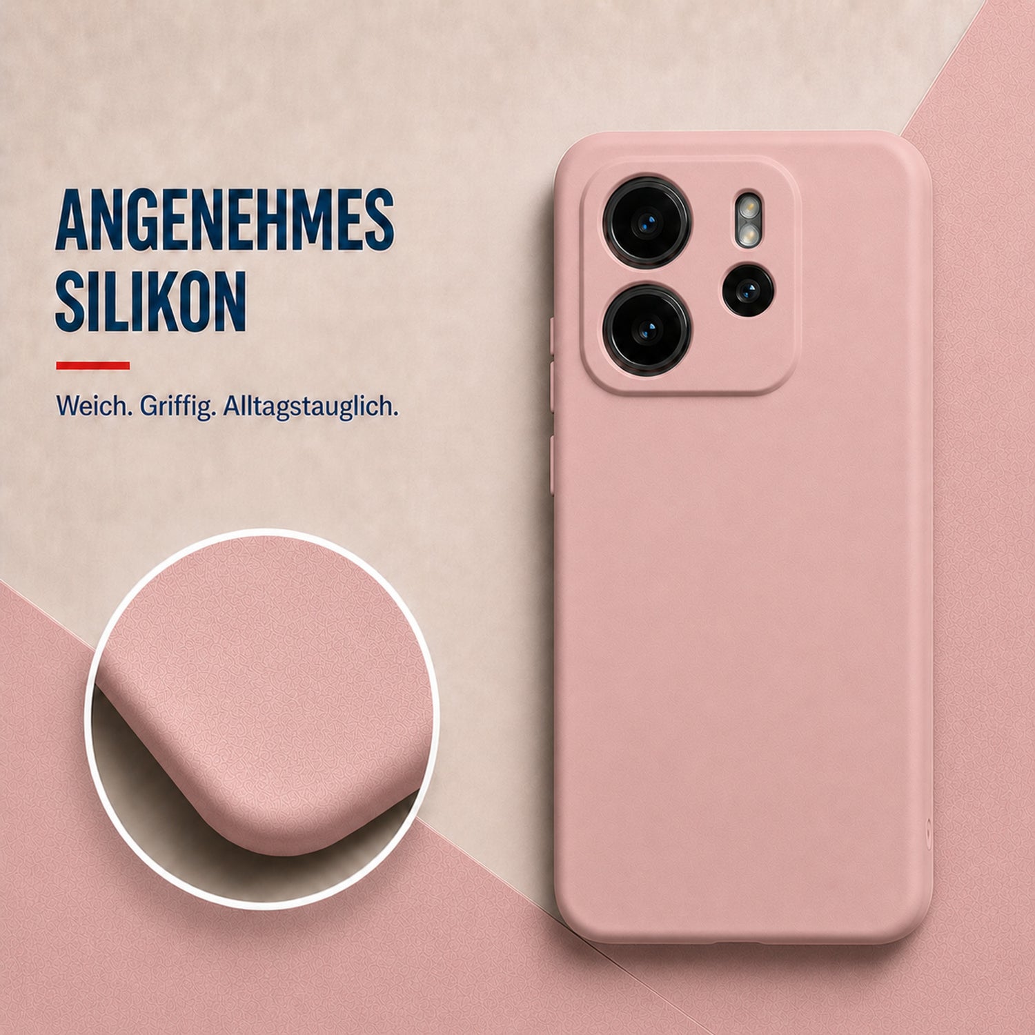 Xiaomi Redmi Note 14 5G Silicone Pro Silikon Hülle Altrosa – Detailansicht 1