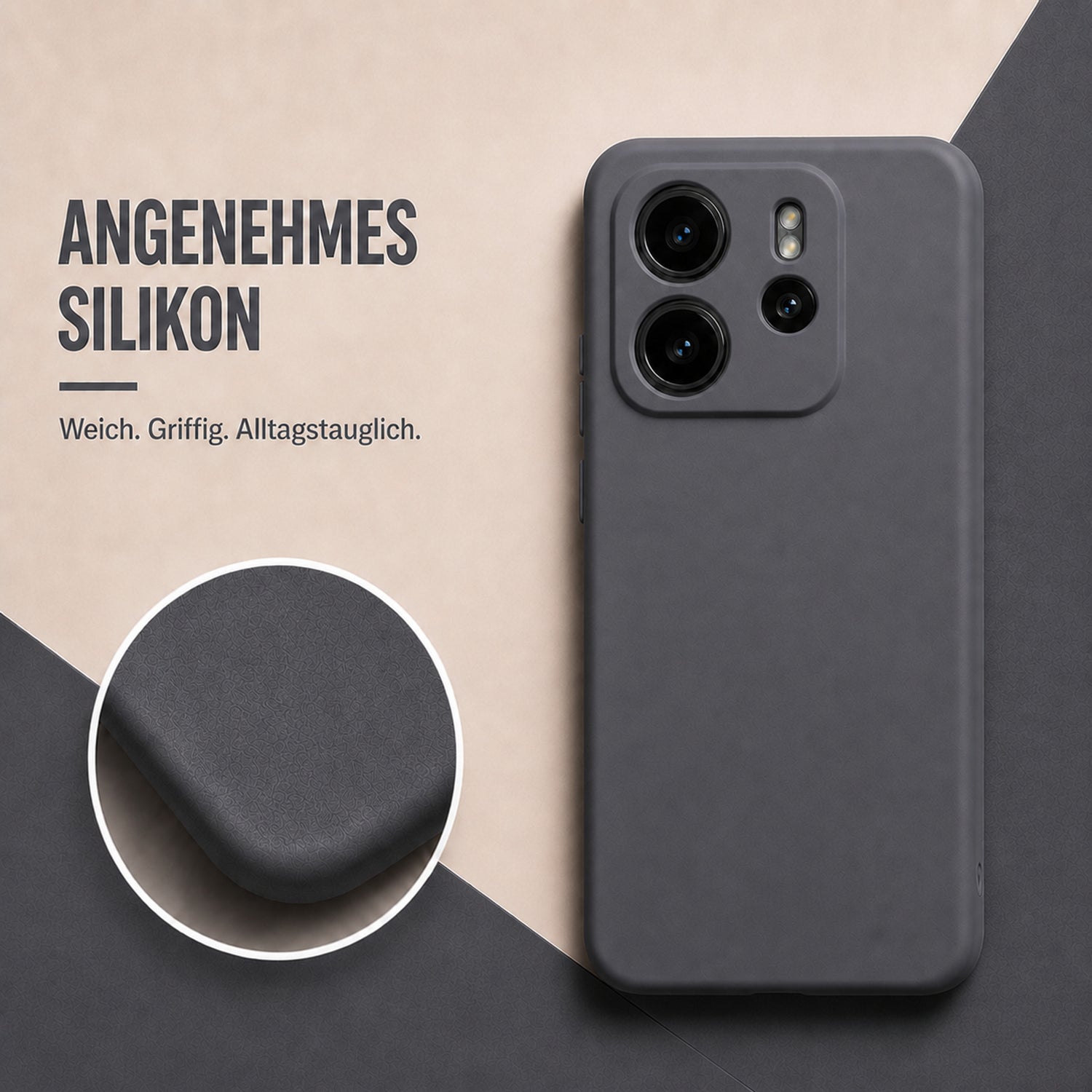 Xiaomi Redmi Note 14 5G Silicone Pro Silikon Hülle Anthrazit – Detailansicht 1