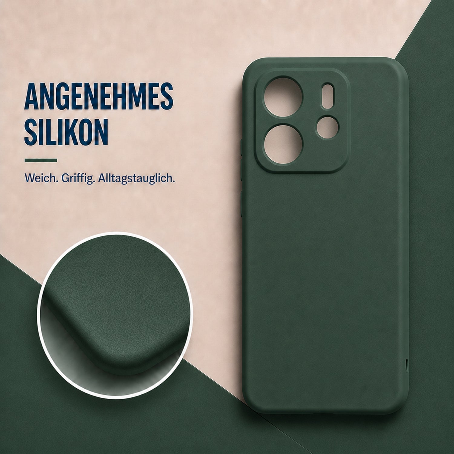Xiaomi Redmi Note 14 5G Silicone Pro Silikon Hülle Tannengrün – Detailansicht 1