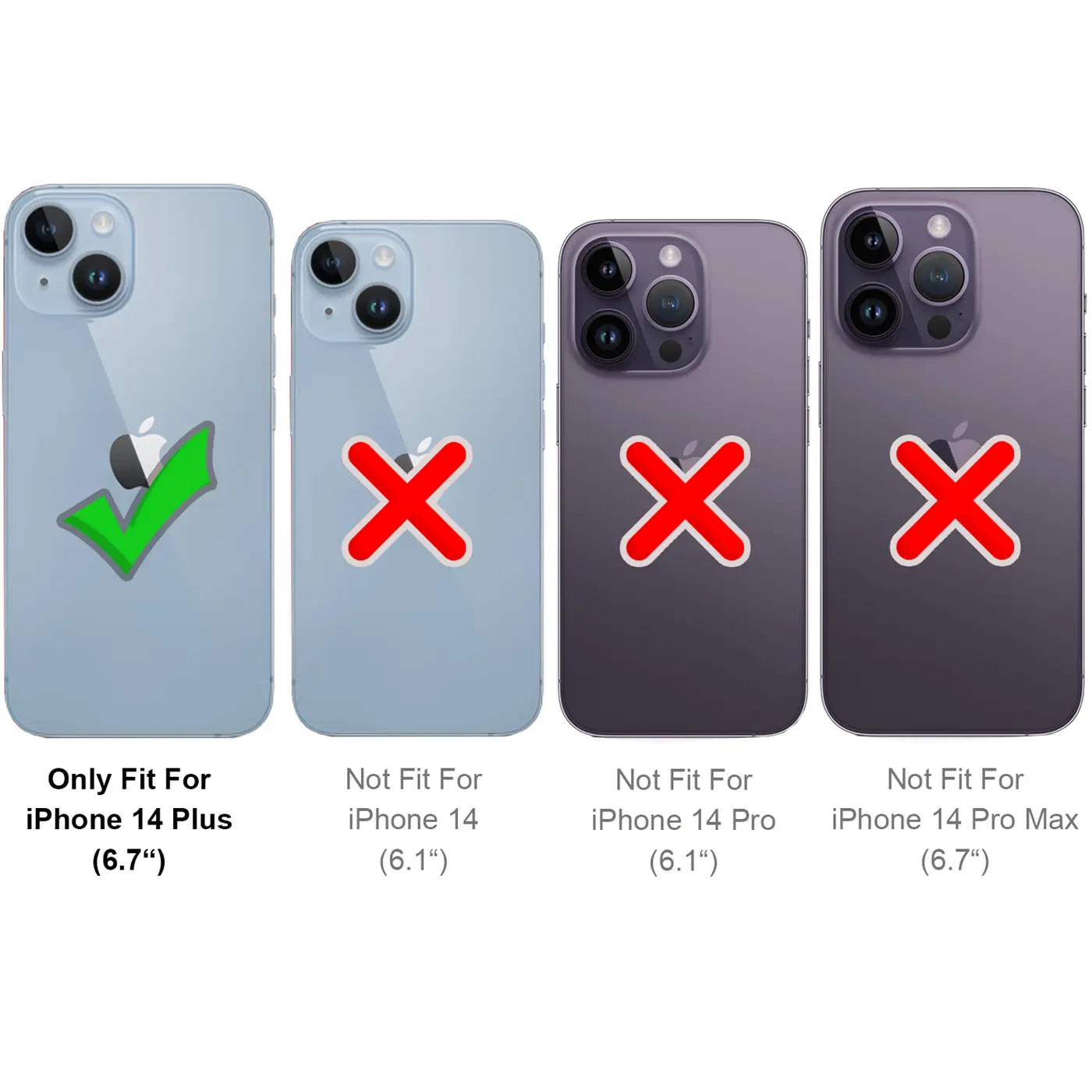 Vier iPhones, eines mit grünem Haken, drei mit rotem Kreuz.