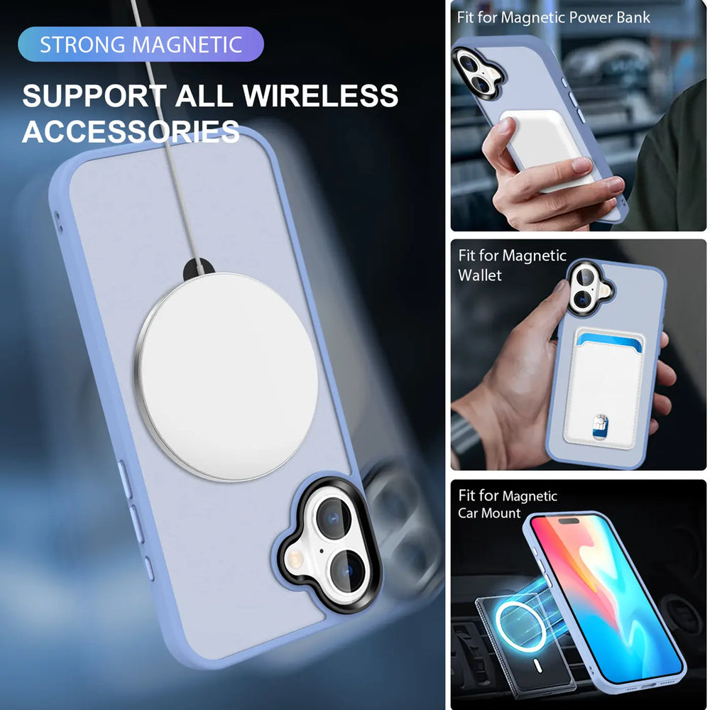 iPhone 16 Plus Hülle, lila, mit MagSafe-Ring. Nahaufnahme.
