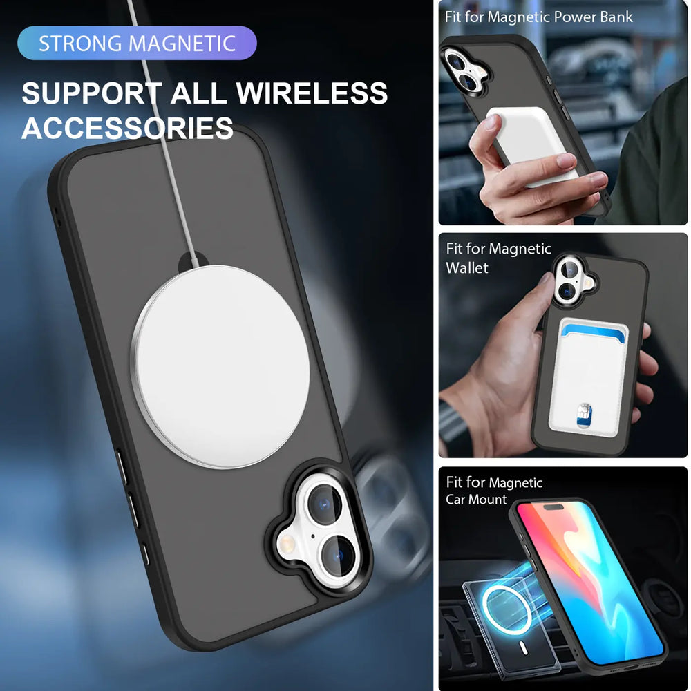 Schwarze MagSafe-Hülle mit weißem Ring, iPhone 16 Plus, Nahaufnahme