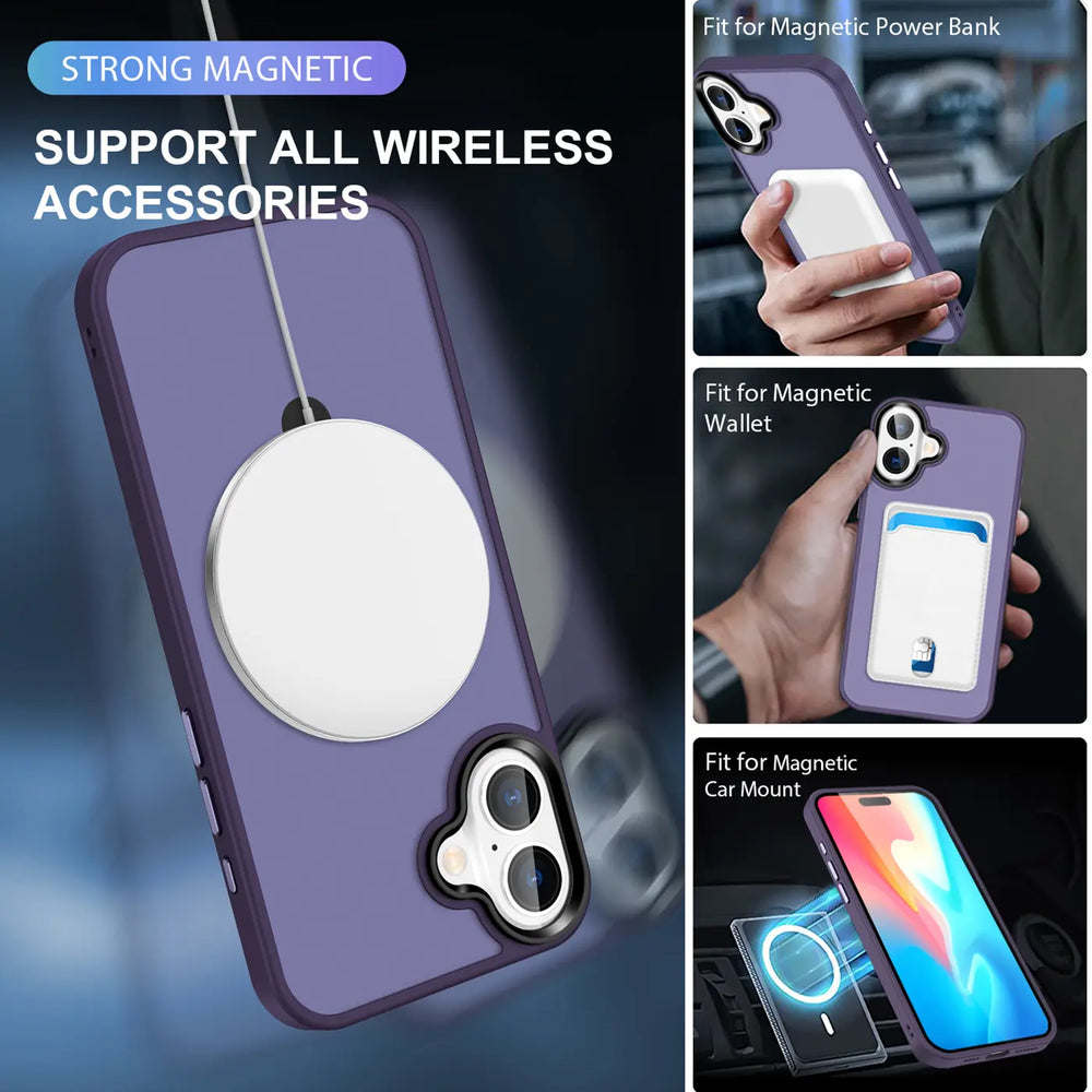 Lila MagSafe Hülle mit weißem Ring, Rückansicht, iPhone 16 Plus Zubehör.