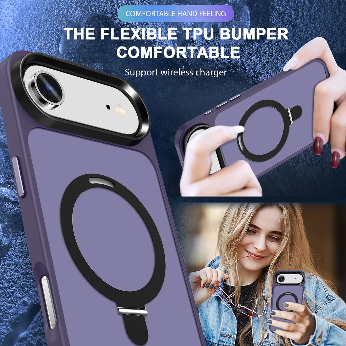 Lila TPU Hülle mit MagSafe-Ring, Nahaufnahme, iPhone 17 Air.