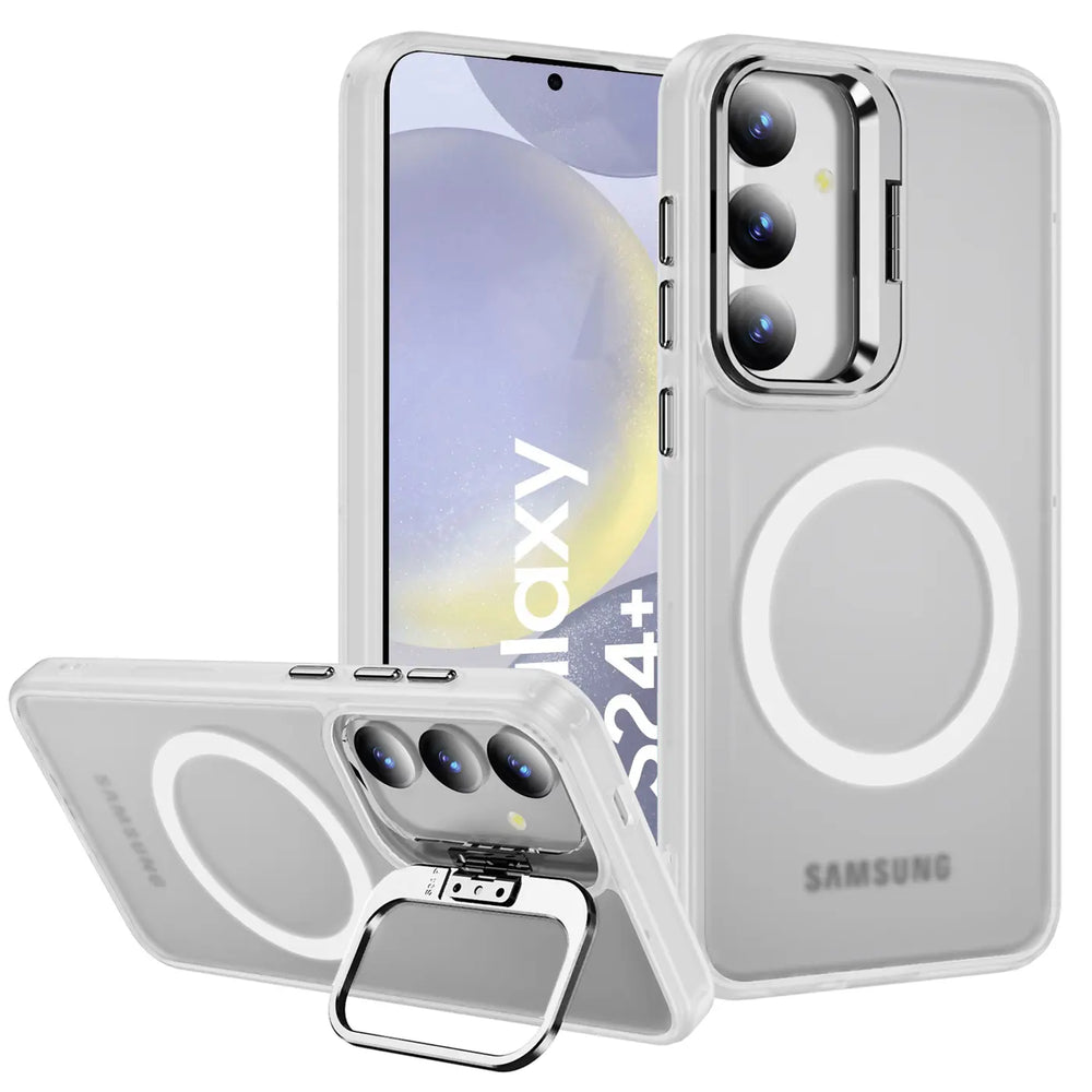 Transparente Hülle mit MagRing für Samsung Galaxy S24 Plus, silberner Ring, von vorne/seitlich
