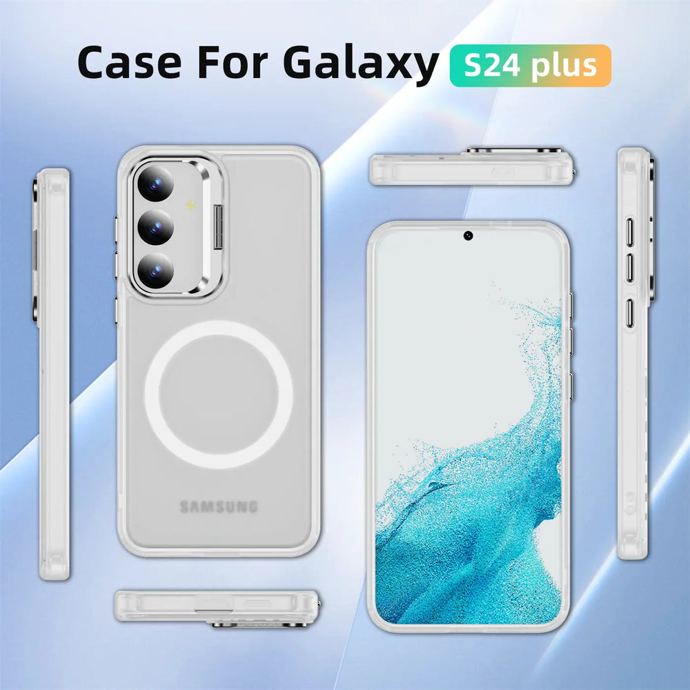 Transparente Hülle mit MagSafe-Ring für Samsung Galaxy S24 Plus, verschiedene Ansichten