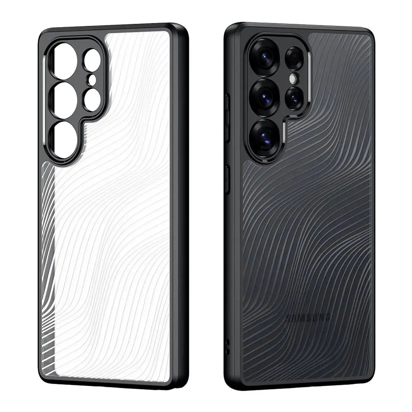 Schutzhülle für Samsung S25 Ultra, schwarz, TPU, Rückansicht und Seitenansicht.