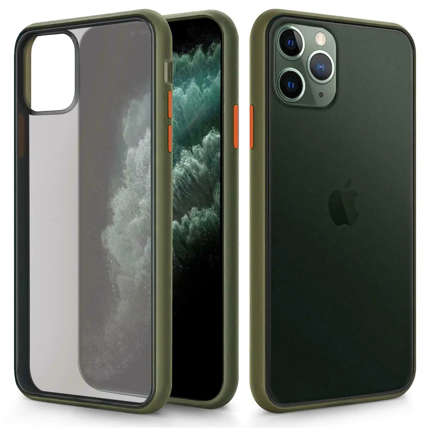 Grüne Hülle aus Kunststoff/TPU, iPhone 11 Pro, Vorder- und Rückansicht