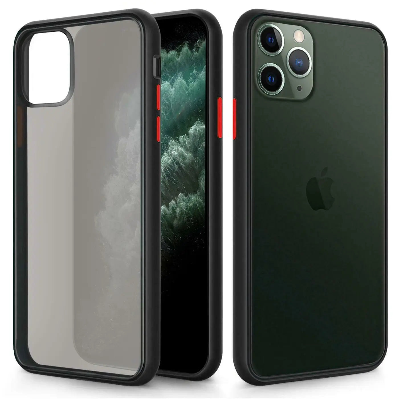 Schwarze Hülle, transparentes Rückenteil, iPhone 11 Pro Max, 3 Ansichten