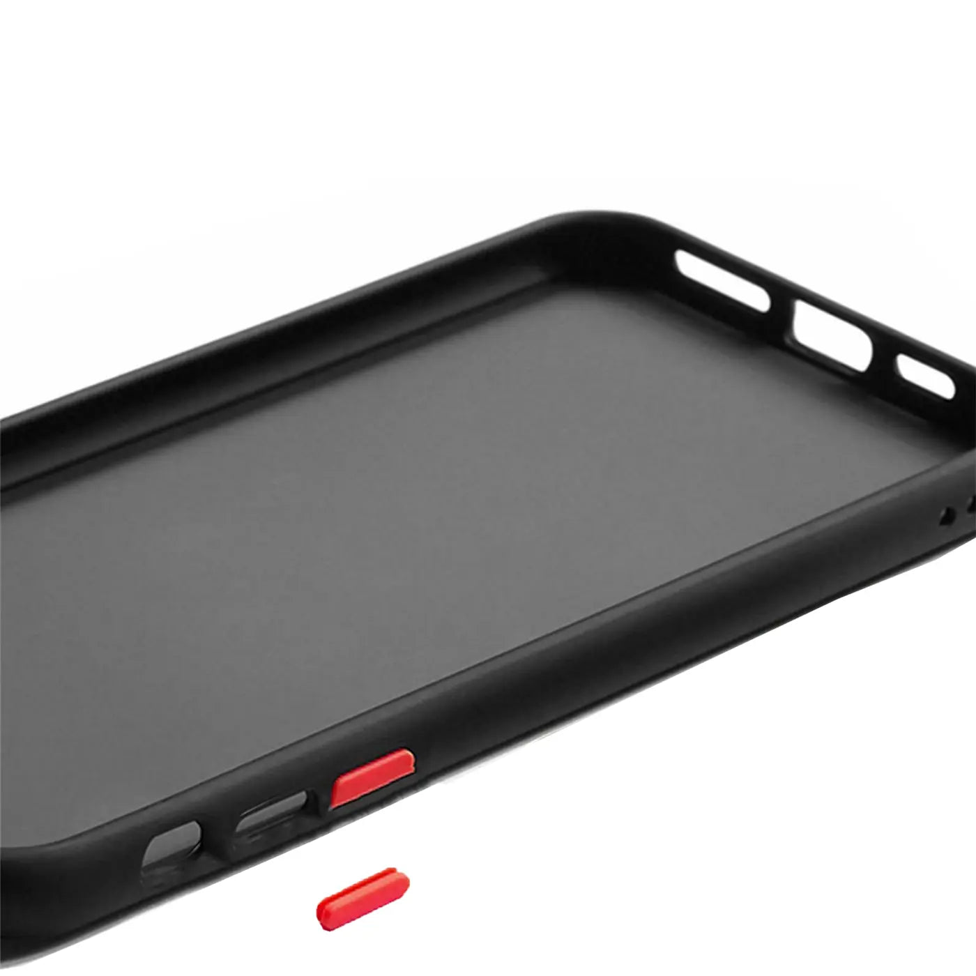Schwarze Schutzhülle aus Kunststoff für iPhone 11 Pro Max, Innenansicht, rote Tasten.