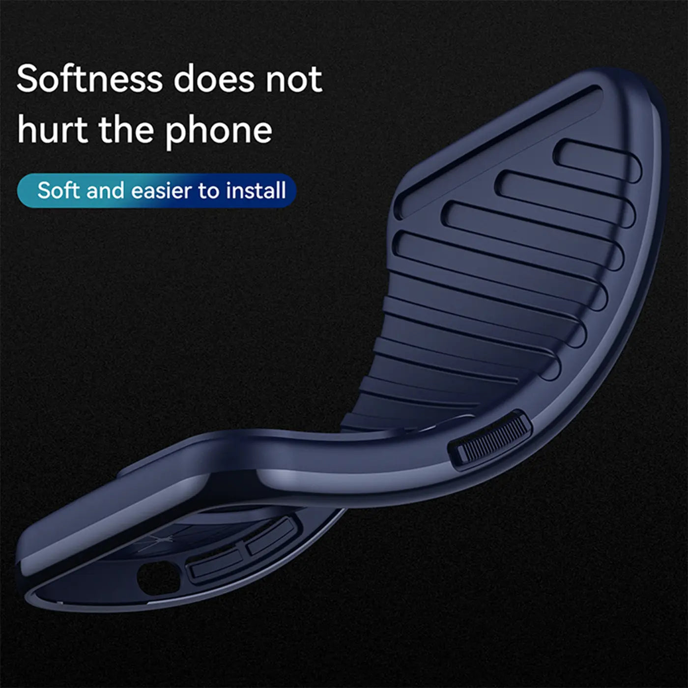 Dunkelblaue Silikonhülle, gebogen, von der Seite, für iPhone 12 / 12 Pro