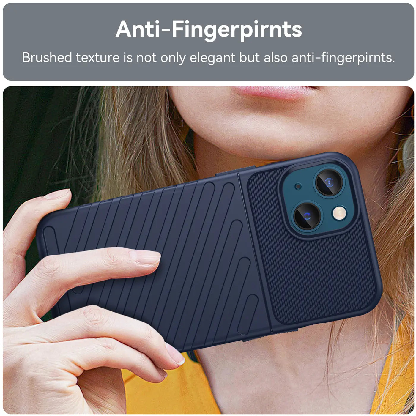 Dunkelblaue Handyhülle aus Kunststoff, von hinten, zeigt iPhone 13 Kameras