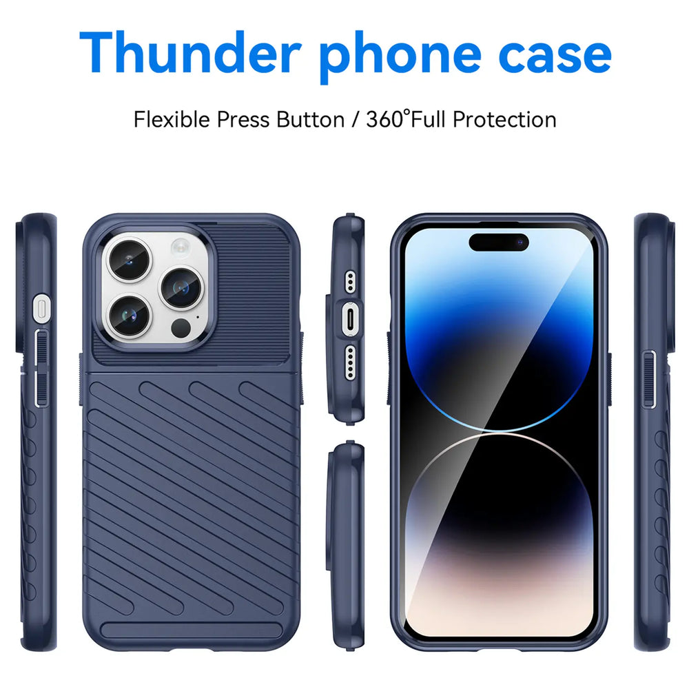 Dunkelblaue Handyhülle aus Kunststoff für iPhone 14 Pro Max, verschiedene Ansichten